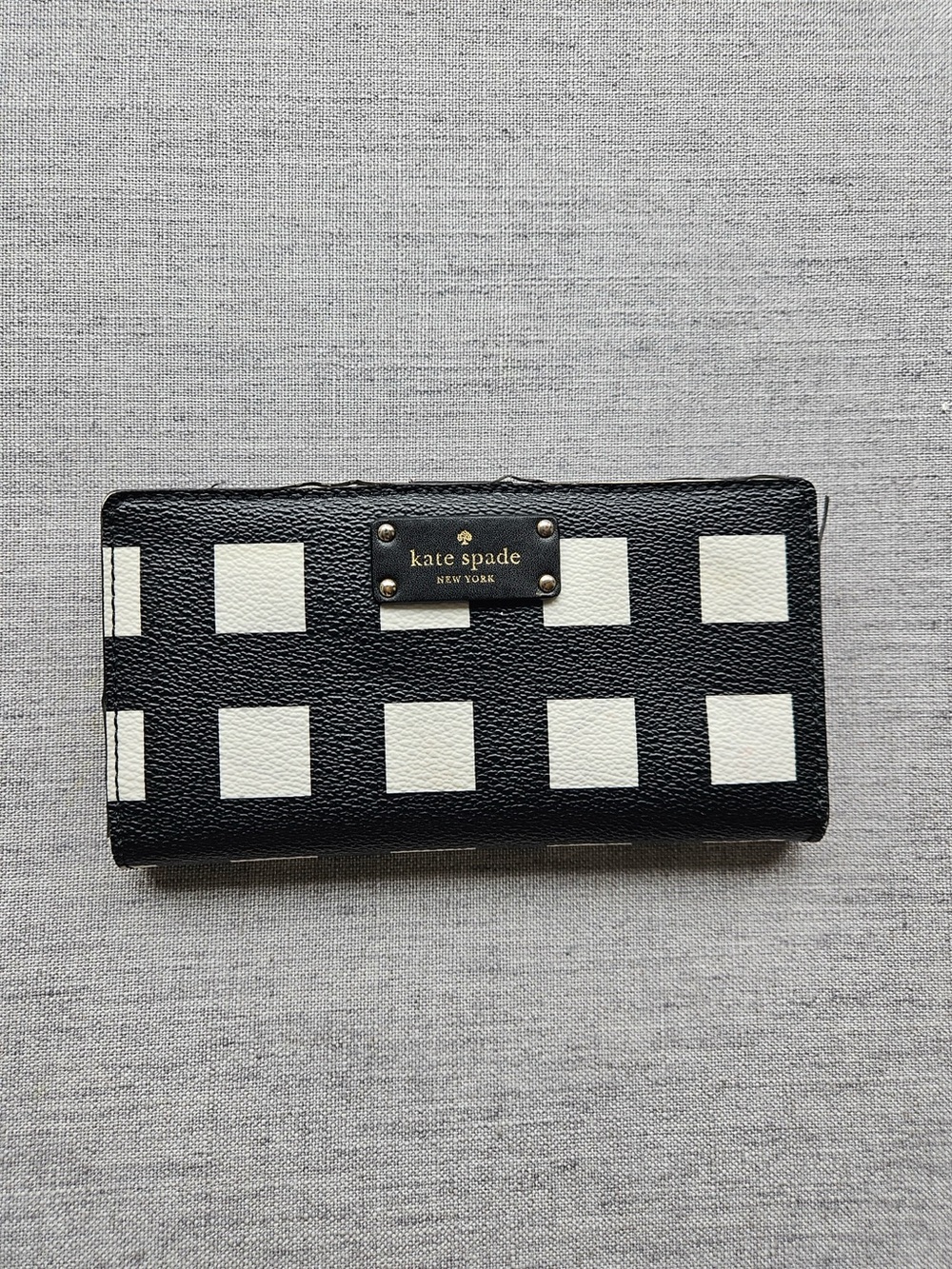 kate spade Black and White Check Continental Wallet